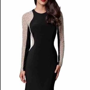 Xscape Beaded Illusion Cocktail Dress